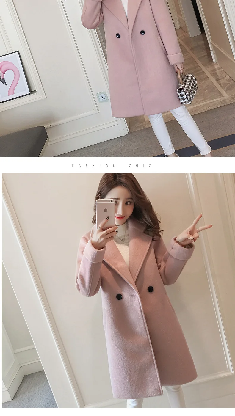 Women Winter Coats Autumn and Winter Coat New Large Size Pink Wool Coat Thick Long Coat Female