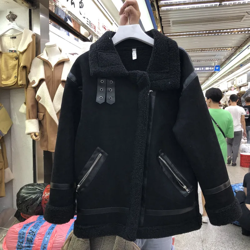 Замшевая куртка из овечьей шерсти; пальто для женщин; Новинка; сезон весна-осень; толстая верхняя одежда со стоячим воротником; свободные универсальные стеганые куртки для студентов