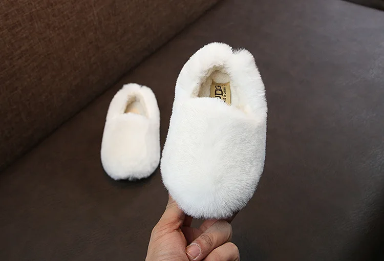 DOGEEK/зимняя теплая удобная обувь для девочек; детская однотонная зимняя теплая пушистая повседневная обувь из флока