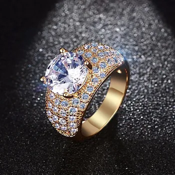 

Vnox Luxry Big Solitaire CZ Stone with Tiny Crystals Rings for Women Cold Tone Elegant Wedding Rings Birthday Gift