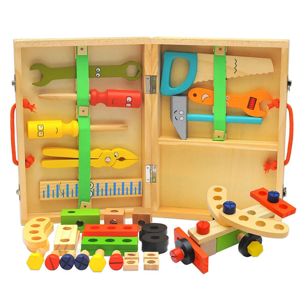 Wooden Tool Toys Pretend Play Toolbox Accessories Set Educational Learning Construction Kids toys Juguetes Brinquedos игрушки