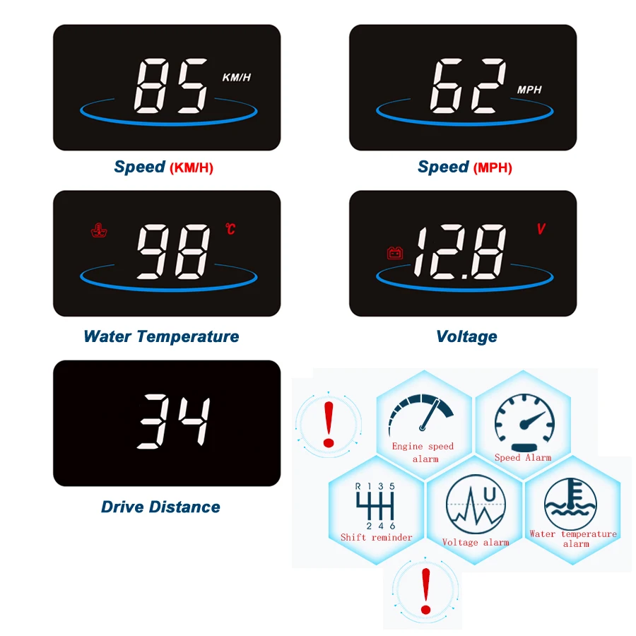HUD ڵ HD   ÷ ڵ  KM/h MPH OBD2 OBDII   ˶    ÷