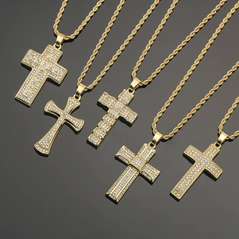 

Ice Out Jesus silver color cross Pendant necklace Men women Hip Hop Rope chain Necklace jewelry accessories clothing For Men's