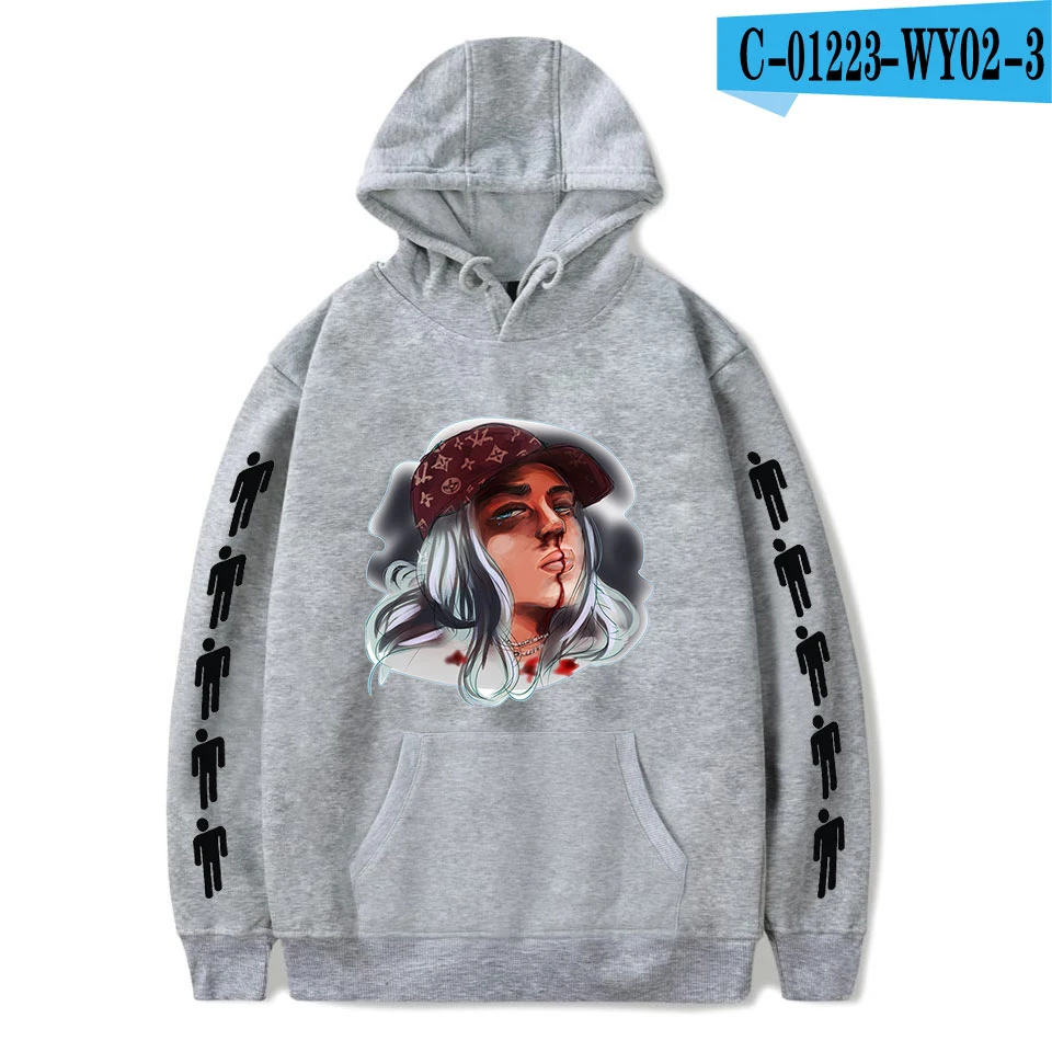 As picture Толстовки для женщин и мужчин; модная Толстовка Billie Eilish с капюшоном; повседневные Черные толстовки с принтом; сезон осень-зима; пуловеры; толстовки для девочек - Цвет: As picture