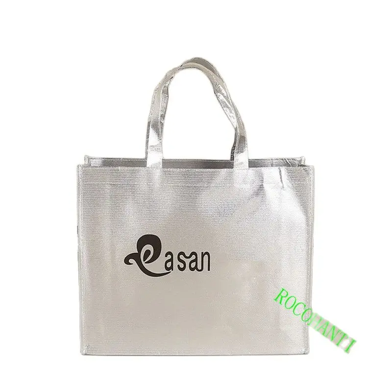 

100PCS Metallic Fashion Tote Bag 85 GSM Laminated Material Non Woven Bags Printed With Your Own Design for Gift Packaging Bags