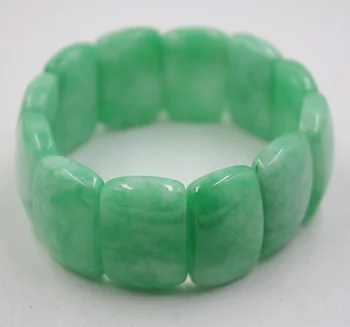 

Fine Jade Jadeite Light Green Bracelet For Women Girl Beauty Chain Link Rectangle Beads Luck Bracelet