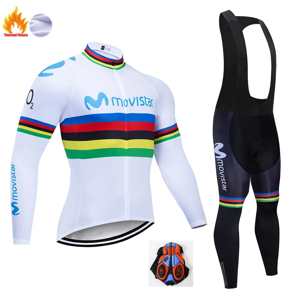 Movistar Pro Team зимний теплый флисовый длинный комплект одежды для мужчин, Велоспорт Джерси, нагрудник, велосипед, Ropa Ciclismo, велосипедная одежда - Цвет: Winter Cycling Suit