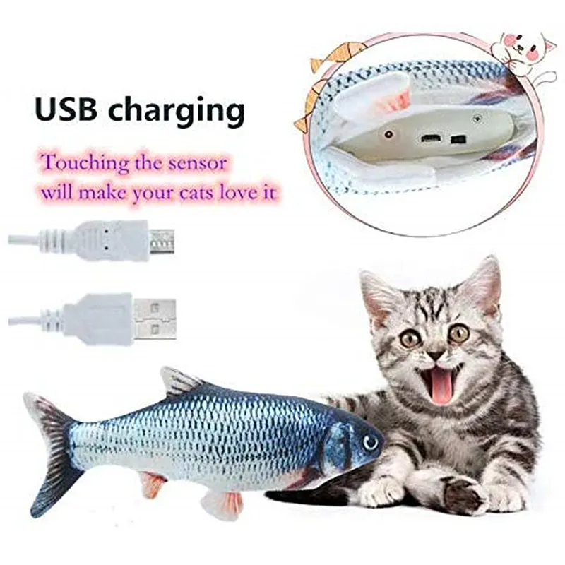 Cat Toy Fish USB Electric Charging Simulation Fish Cat Pet Chew Bite Interactive Cat Toys Dropshiping Moving Floppy Wagging Fish
