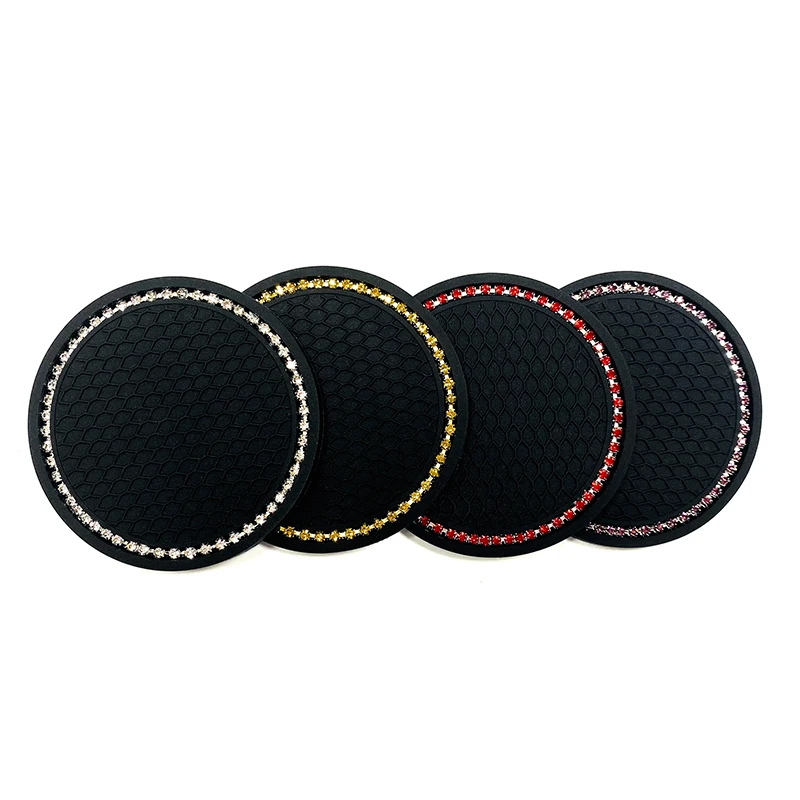 2 Pcs Universal Diamond Car Coasters for Cup Bottle Holder Anti-slip Pad Mat Silica Coaster Set Bling Car Interior Accessories