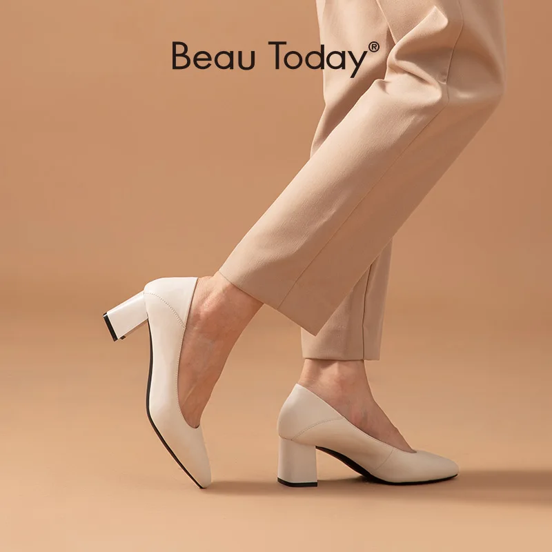 Women Pumps Work-Shoes High-Heel Genuine-Cow-Leather Pointed-Toe Office Comfortable Ladies