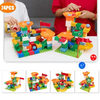 

74 PCS Marble Race Run Maze Balls Track Building Blocks Big Size Educational Bricks Compatible with Blocks Toys