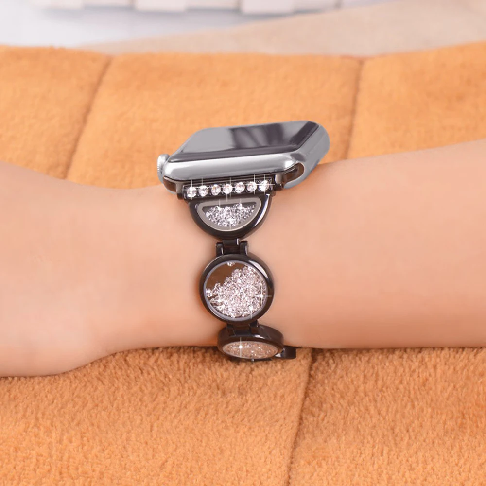 Ремешок для Apple Watch роскошный драгоценный камень браслет с песочным рисунком из нержавеющей стали серии 3 2 1 42 мм 38 мм бриллиантовый ремешок