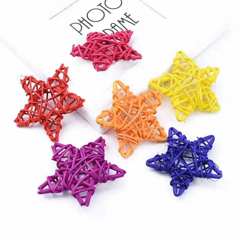 Rattan Stars Christmas Tree Hanging Decor Set Creative Rattan Ornament DIY Party Decor Accessories 5Pcs/Set christmas tree decoration christmas star decoration