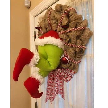 

Christmas Thief Stole Burlap Wreath, Santa Legs Decoration Festival Front Door Wall Hanging Garlands Pendent Bowknot Hoop