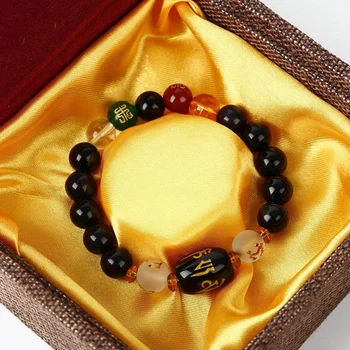 

Feng Shui Obsidian Bracelet Five-element Wealth Porsperity Good Luck Gift with Box Women Men Bead Bracelets Jewelry