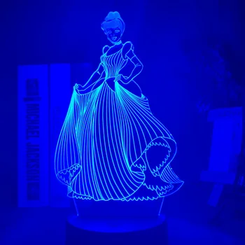 

Princess Cinderella Figure 3d illusion lamp 16 Colors Changing Remote Nightlight for girls Bedroom Decoration Led Night Light