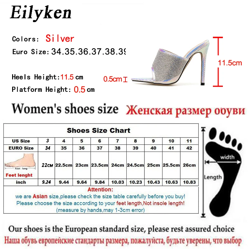 EilyKen/новые туфли без пяток на высоких каблуках с открытым носком; сандалии; модный серебряный с кристаллами Стразы; шлепанцы; обувь для вечеринок