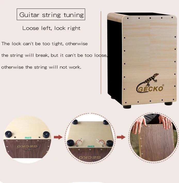 GECKO Cajon ручная барабанная коробка деревянная перкуссия коробка встроенные гитарные струны кленовые и березовые панели