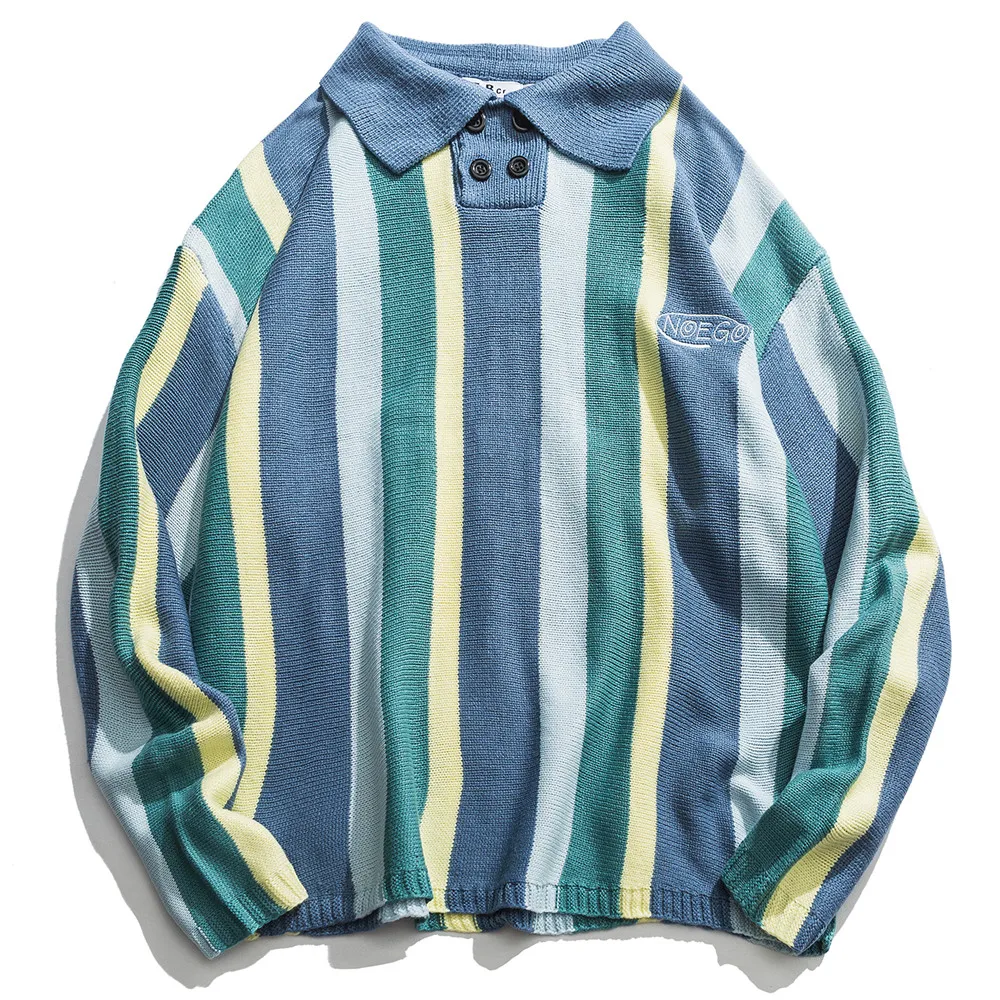 OSCN7 Забавный полосный цветной блок свитера для мужчин осень высокая уличная мода мужские пуловеры с круглым вырезом винтажные свитера 13627