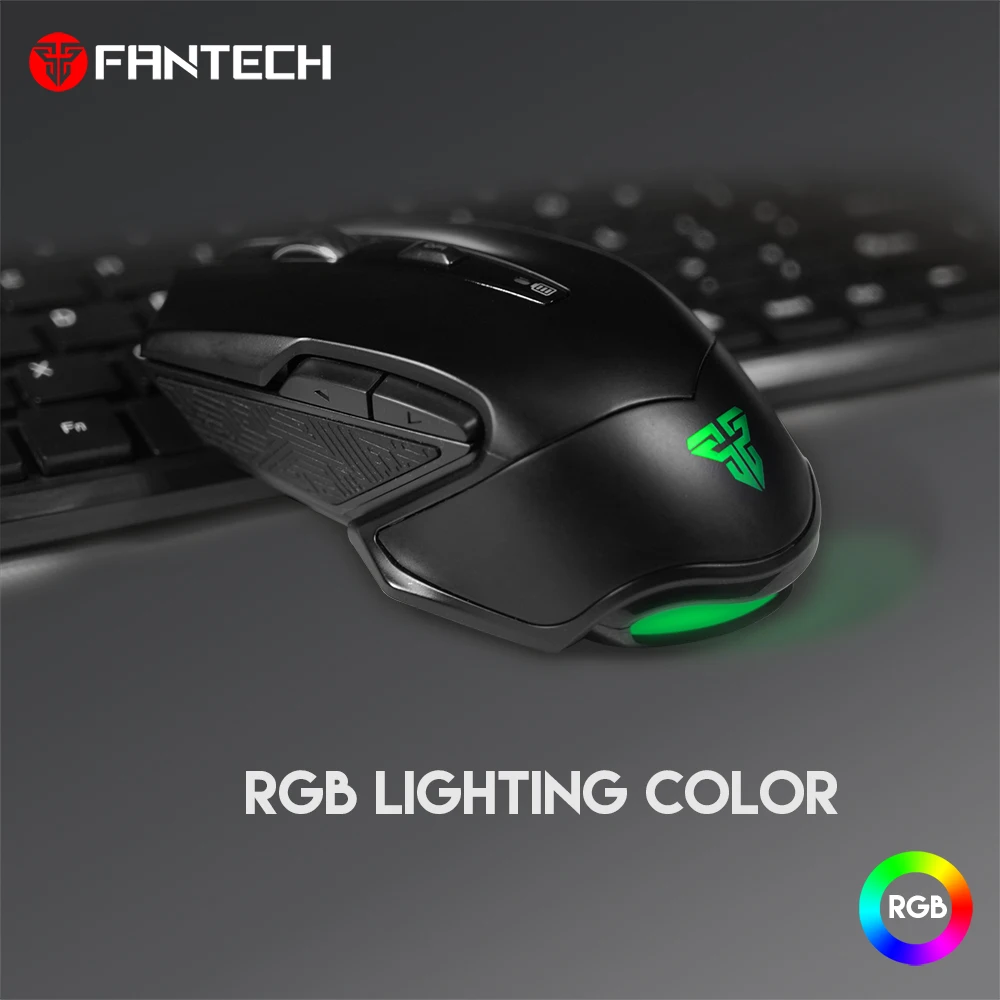 FANTECH WGC1 2.4Ghz Wireless Mouse Charging Mute Mouse 2400 DPI RGB Gaming Mouse for Office Entertainment Games Laptop Desktop