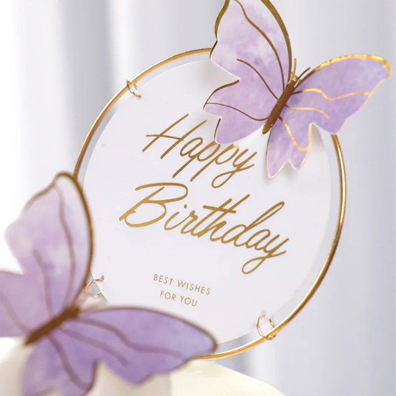 2pc White Transparent Acrylic Happy Birthday Cake Toppers Round Gold-plated Iron Hoop cake Flag Baking birthday Cake Decoration party decorations,birthday party supplies,cake topper,cake decorations,cake toppers,cake baking tools,gold leaf cake decorations