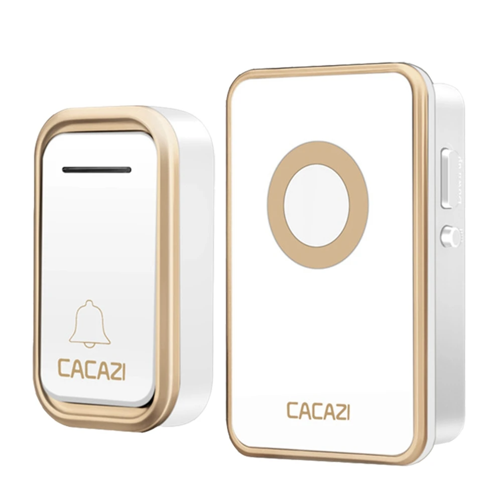 1 button 1 receiver Умный беспроводной дверной звонок CACAZI, водонепроницаемая Батарейная кнопка, дистанционный светодиодный светильник на 300 м, домашний дверной звонок, 38 колокольчиков, вилка стандарта США, ЕС, Великобритании - Цвет: 1 button 1 receiver