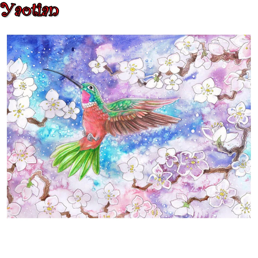 5D Diy Diamond Painting Cross Stitch Kits Hummingbird Flower Mosaic Embroidery 3d Square Round Drill Gift | Дом и сад