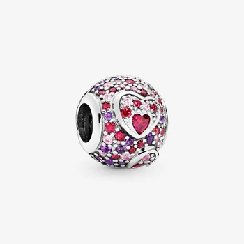 

DIY Asymmetric heart paved string decoration Charm fit Original Pandora Bracelets 100% 925 Sterling Silver DIY Birthday Gift BTF