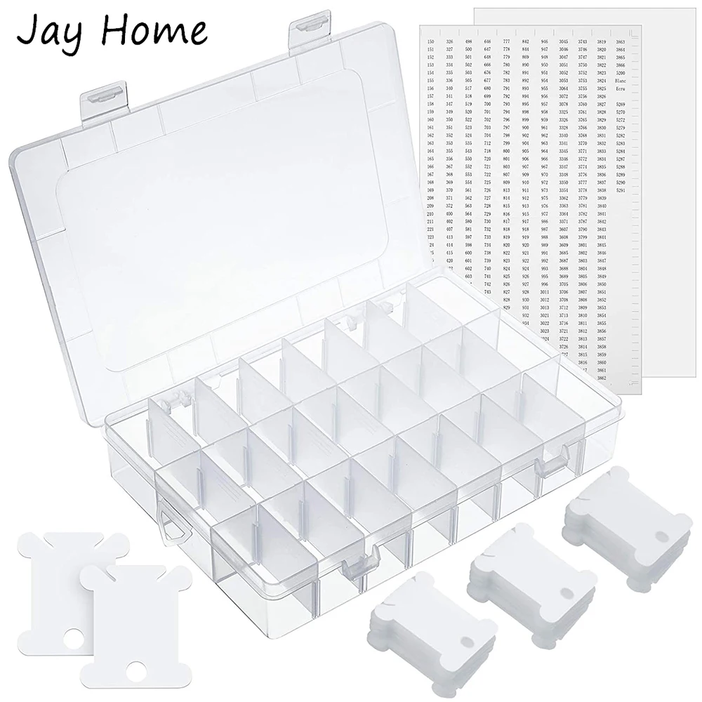 

150 шт., пластиковые катушки для вышивки, 24 ячейки, регулируемый органайзер, коробка, наклейки для вышивки крестиком, ткацкое Шитье