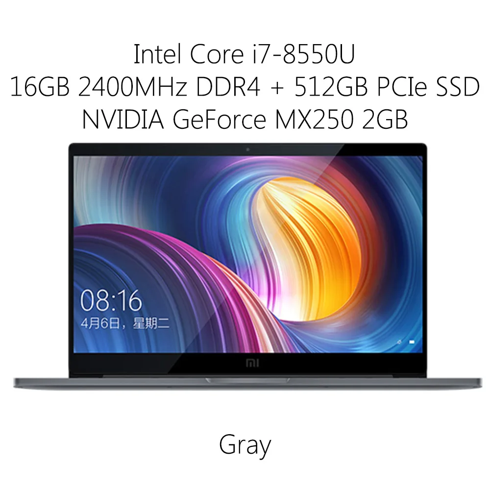 Ноутбук Xiaomi Pro 15,6 дюймов Windows 10 Intel Core i5-8250U/i7-8550U 8 Гб ram 256 ГБ/512 ГБ SSD компьютер ПК - Цвет: i7 16GB 512GB MX250