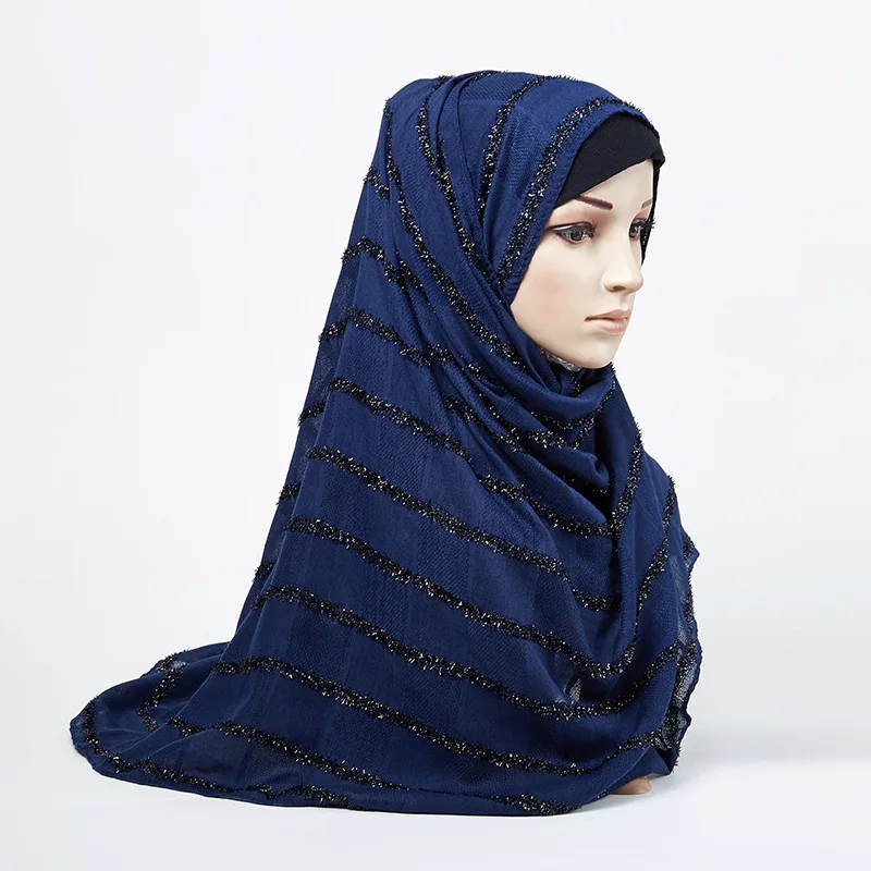 Женский шарф из хлопка, сплошной цвет, длинная шаль, хиджаб, короткая кисточка, мусульманский тюрбан, исламский платок для женщин