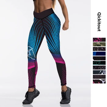 Qickitout 12%spandex Sexy High Waist Elasticity Women Digital Printed Leggings Push Up Strength Pants 1