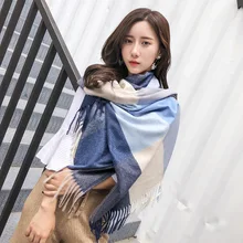 

2021 Autumn Winter Korean Female Japanese Small Fresh Imitation Cashmere Colorful Plaid Scarf Snood Warm Lattice Shawl Women