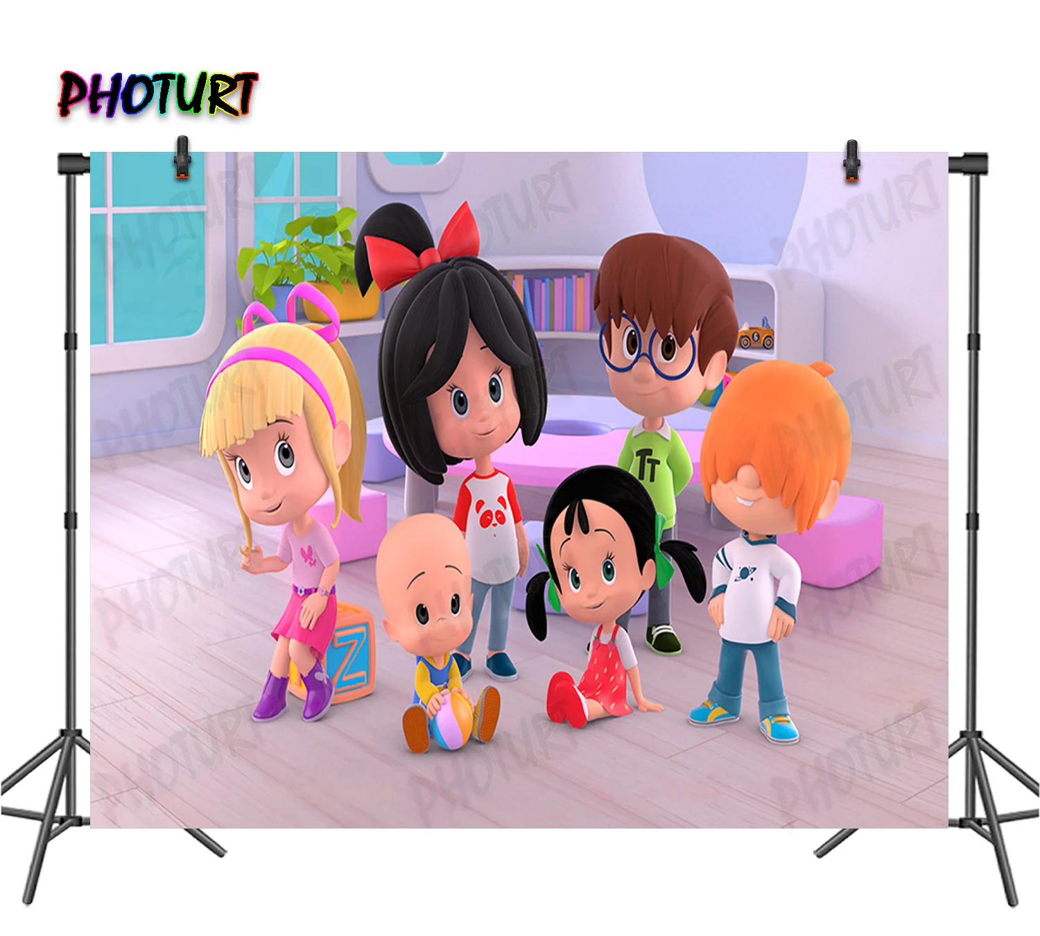 Photurt Cleo E Cuquin Birthday Party Sfondo Cartoon Photography Background Blue Vinyl Photo Banner Per Decorare Oggetti Di Scena