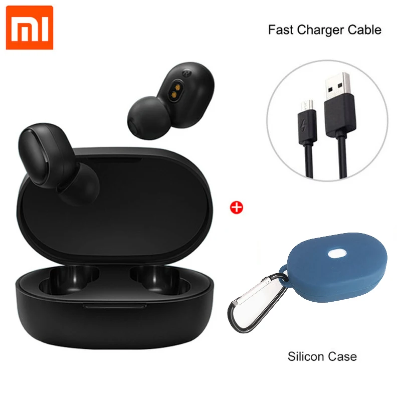 Global Lighblue case Глобальная версия Xiaomi Redmi AirDots Bluetooth 5,0, наушники-вкладыши TWS, беспроводные Bluetooth наушники, стерео, бас, микрофон, громкая связь, управление AI - Цвет: Global Lighblue case