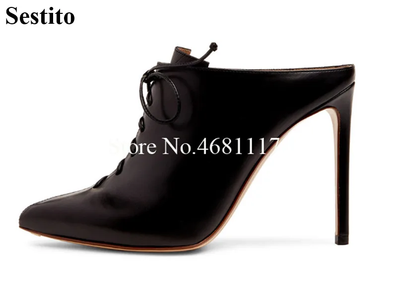 

2019 summer new European style wind pointed high-heeled lace-up decorative wear female half-tower banquet high-heeled shoes