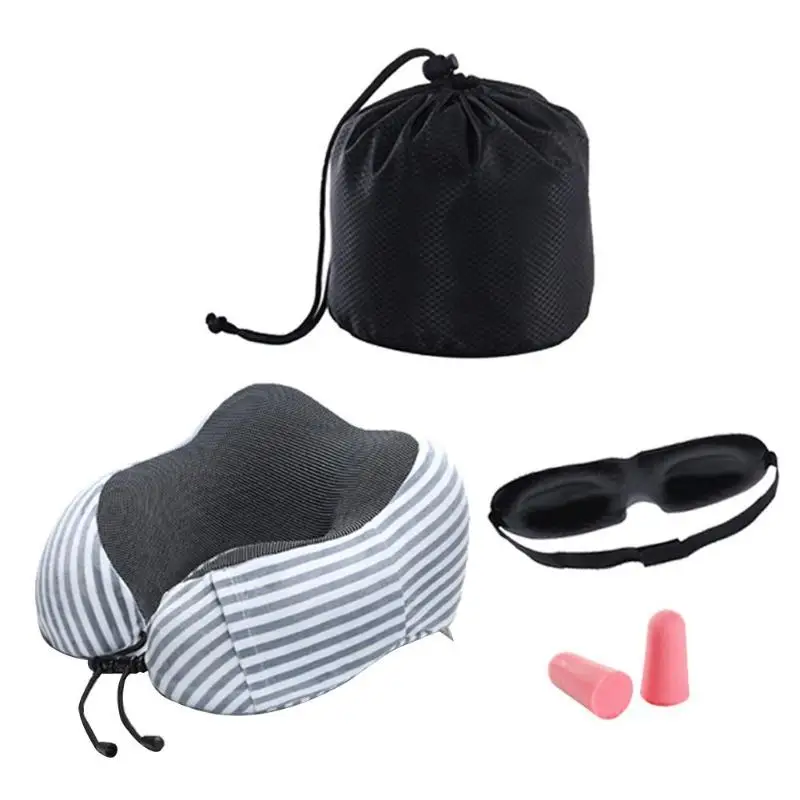 Inflatable U-shaped PillowsNeckrest Travel Folding Slow Rebound Memory Foam Train Airplane Travel Portable Outdoor Pillow - Цвет: Синий
