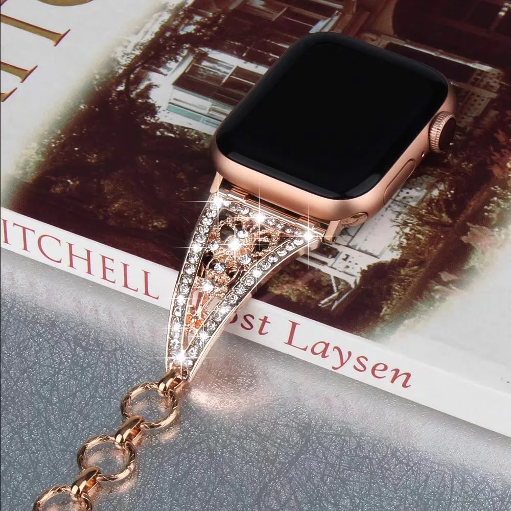 Роскошный блестящий алмазный женский браслет для Apple Watch Series 6 SE 5 4 3 металлический