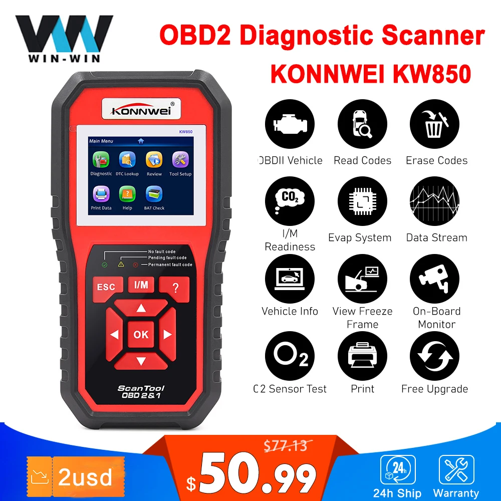 Автомобильный диагностический сканер KONNWEI KW850 OBD2 инструменты для проверки