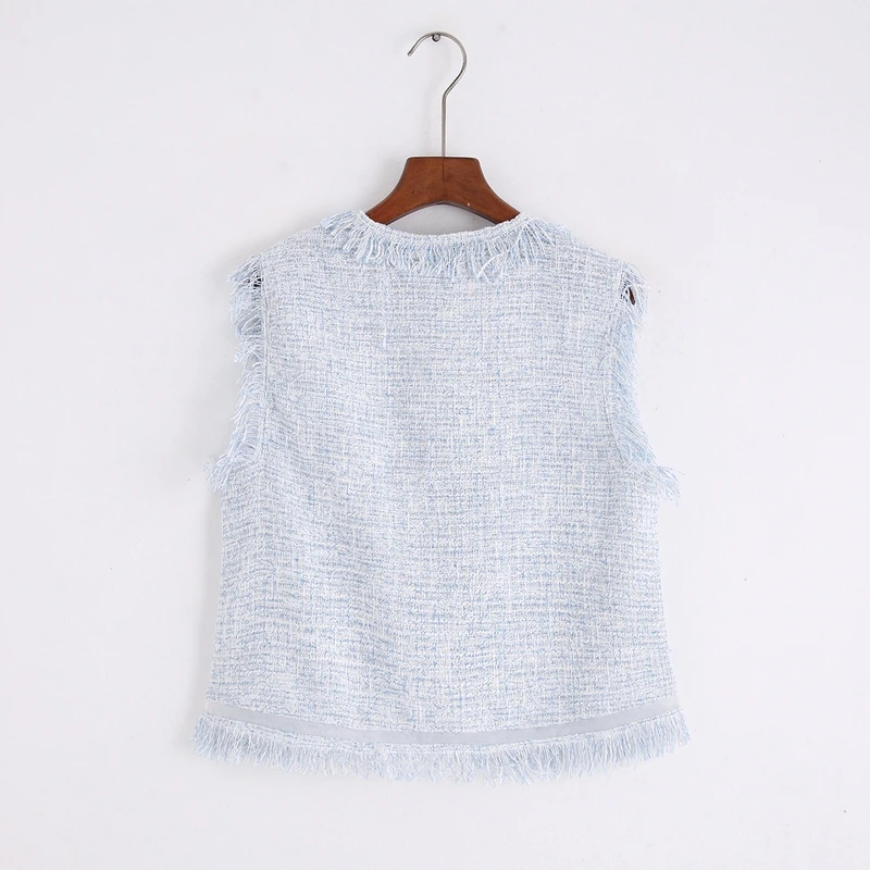 New Women Autumn V neck Woolen Tank Tops Sleeveless Tassel Vest Shirts Office Lady Solid Color Preppy Style Tops KY9809