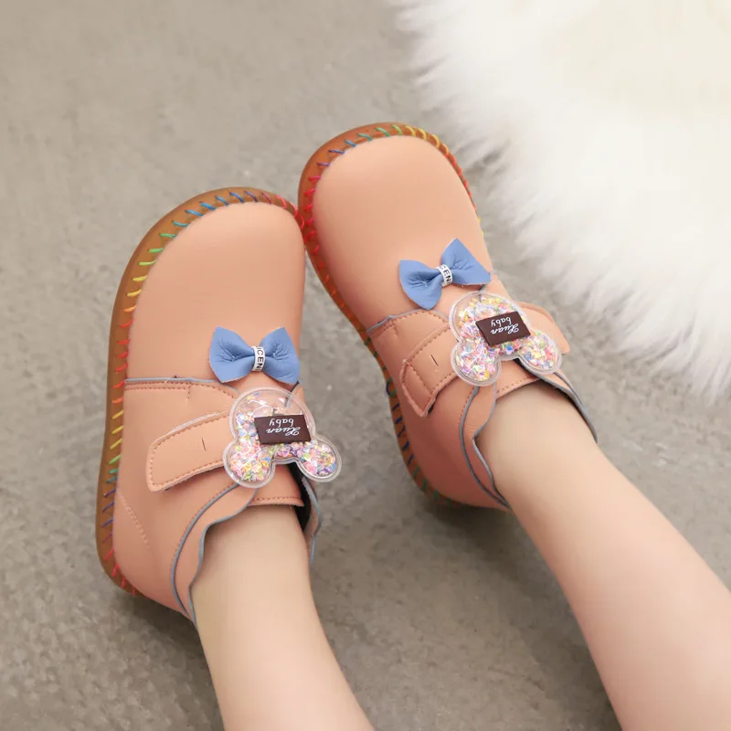 Г., модная брендовая новая обувь для девочек короткие ботильоны милые Повседневные детские ботинки с бантом осенне-зимняя обувь - Цвет: Розовый