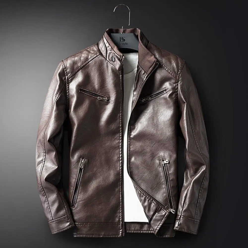 Мужская осенне-зимняя черная шуба повседневные мужские кожаные куртки с стоячим воротником новые стильные мотоциклетные мужские теплые куртки A13