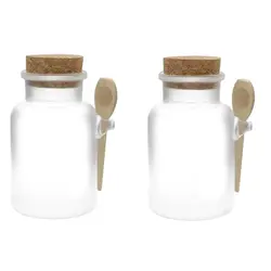 Прозрачная пустая пластиковая Соль для ванной Косметическая пудра бутылка банка для пищевых продуктов с пробковое дерево крышкой и ложкой