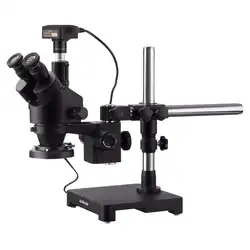 AmScope 3.5X-90X черный Тринокулярный Стерео зум микроскоп на одна рукоятка стрелы Стенд + 144 светодиодный кольцевой свет с 3MP USB3.0 камера