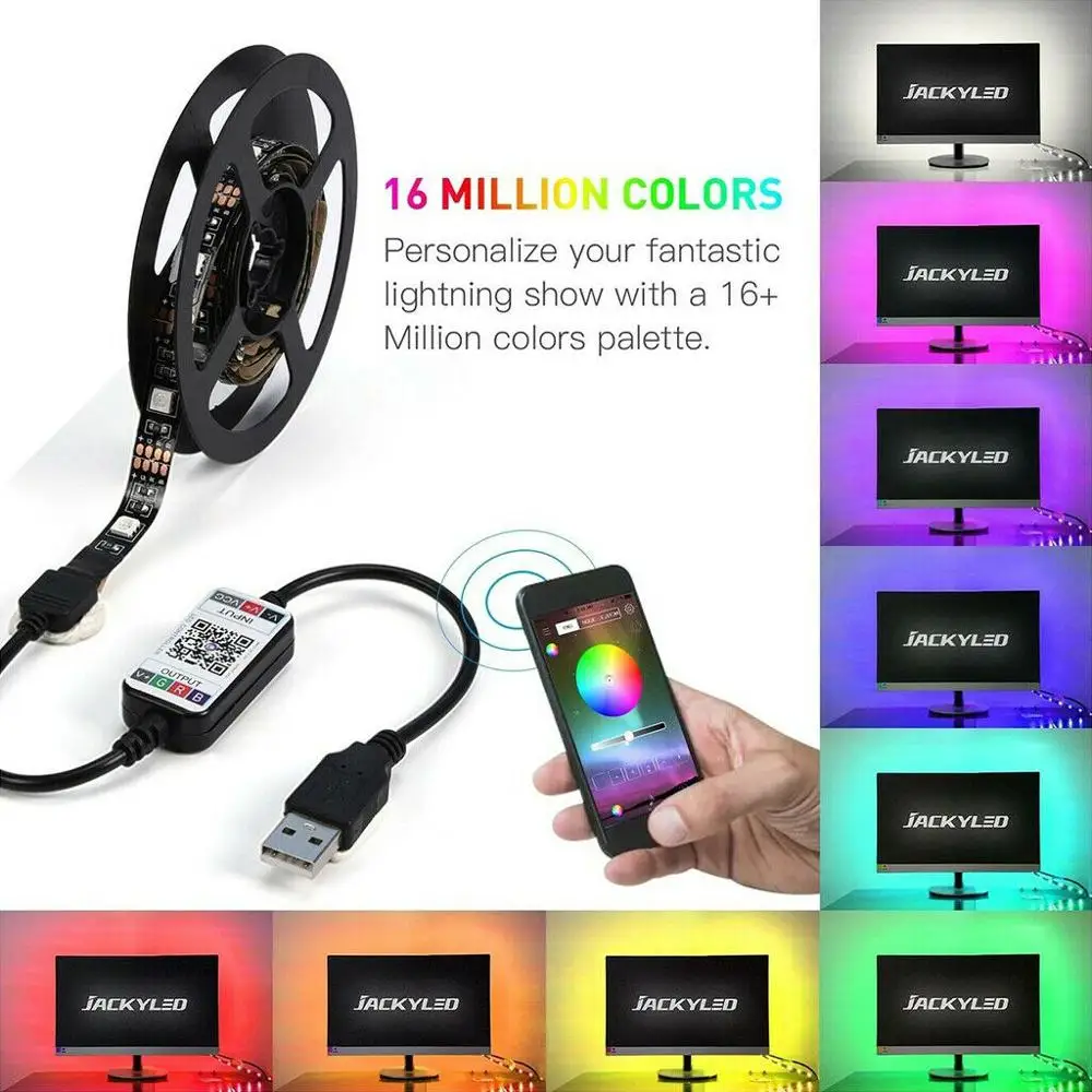 Светодиодная лента RGB с управлением через приложение по Bluetooth USB для фона