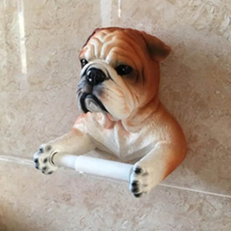 Simulation Dog English Bulldog Bathroom toilet creative toilet paper holder Resin Action Figure Collectible Model Toy P1720