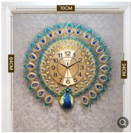 70*64 см настенные часы Павлин современный дизайн Роскошные Настенные часы спальня гостиная украшение кварцевый тихий золотые часы HW129 - Цвет: 70X64cm