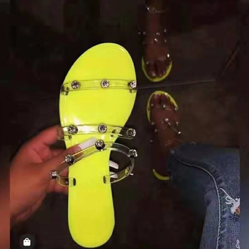 

Women Summer Crystal Transparent Slippers Woman Candy Colors Flat Female Slides Ladies Flip Flops Fashion Beach Shoes New