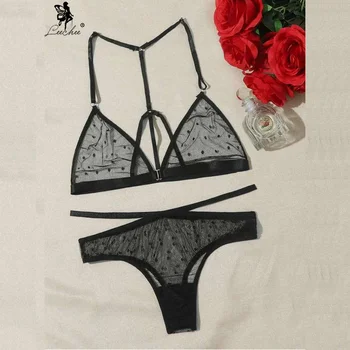 

Leechee New Bra Set Women's Sexy Lingerie Comfortable Push Up Brassiere Panties Polka Dot Mesh Transparent Female Underwear Suit