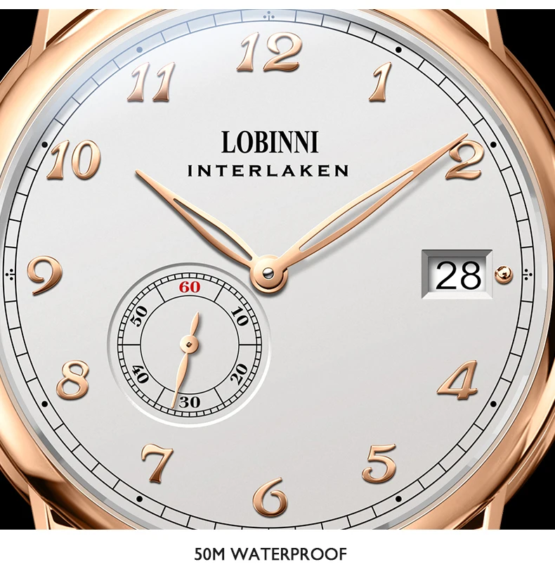 Lobinni Luxury Watch For Men Mens Automatic Watches Ulththin Mechanical Wristwatch 50m Waterproof Sapphire Mirror Leather Strap